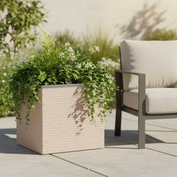Jardinière en résine tressée avec réserve d'eau et cadre en aluminium 50 x 50 x 43 cm - Rattan Art