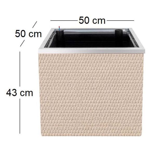 Jardinière en résine tressée avec réserve d'eau et cadre en aluminium 50 x 50 x 43 cm - FPH-0322