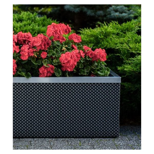 Jardinière en résine tressée avec réserve d'eau et cadre en aluminium 95 x 39 x 43 cm - Rattan Art