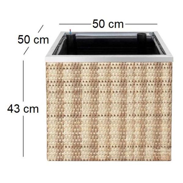 Jardinière en résine tressée avec réserve d'eau et cadre en aluminium 50 x 50 x 43 cm - FPH-0318
