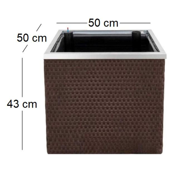 Jardinière en résine tressée avec réserve d'eau et cadre en aluminium 50 x 50 x 43 cm - FPH-0312