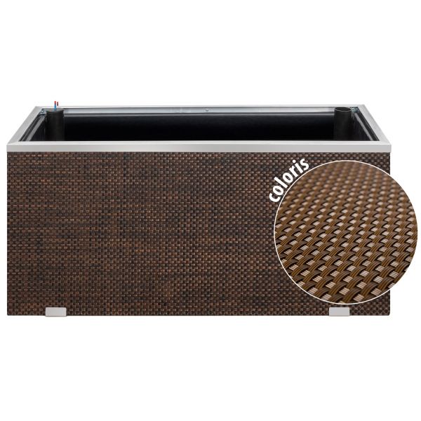 Jardinière en résine tressée avec réserve d'eau et cadre en aluminium 95 x 39 x 43 cm