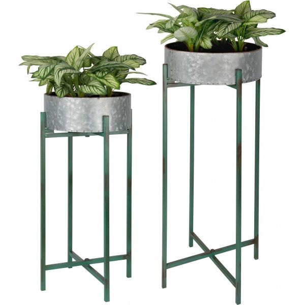 Jardinière sur pied en zinc intérieure extérieure (Lot de 2)