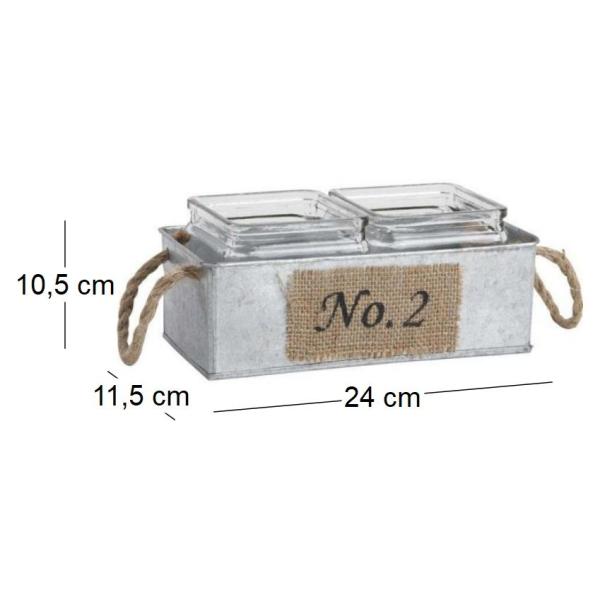 Jardinière en zinc avec pots en verre - AUB-2606