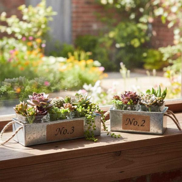 Jardinière en zinc avec pots en verre - AUBRY GASPARD