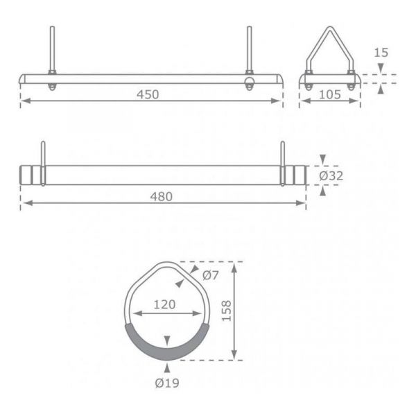 Kit 3 accessoires balançoire + anneaux de gym + trapèze - KBT-0160