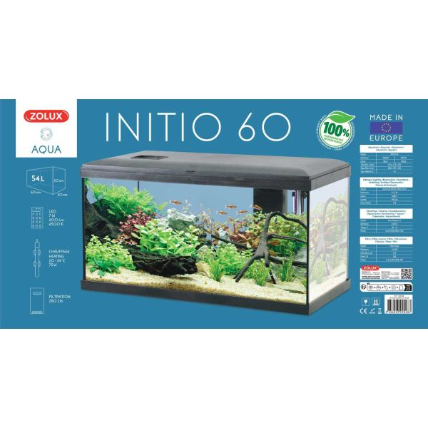 Kit aquarium eau douce avec éclairage et filtres Initio 54 litres - 84,90