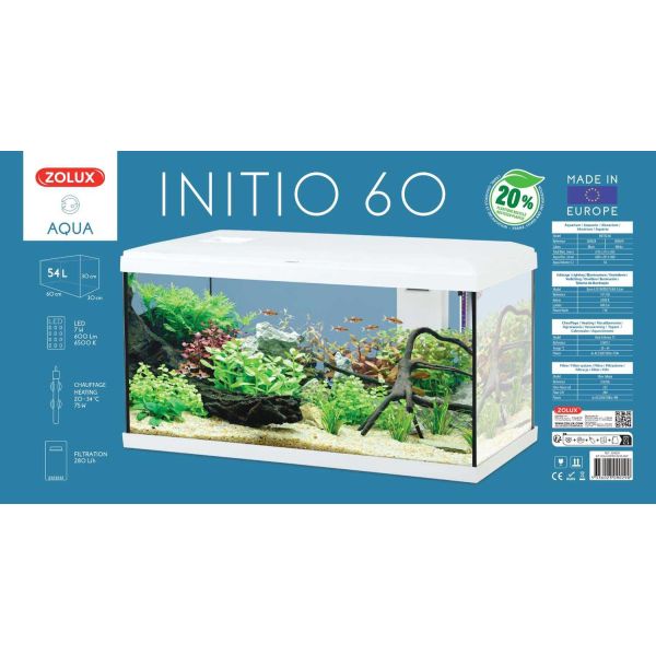 Kit aquarium eau douce avec éclairage et filtres Initio 54 litres - 84,90