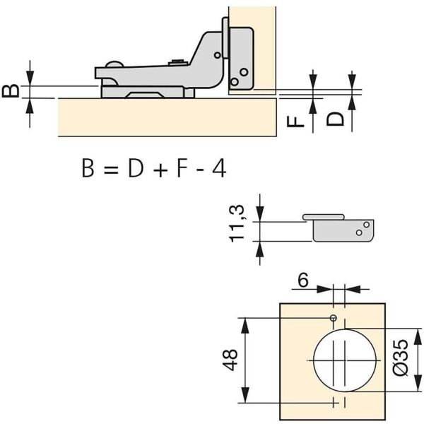 Kit charnière coudée pour montage rentrant X91 avec fermeture amortie et embase - EMU-0307