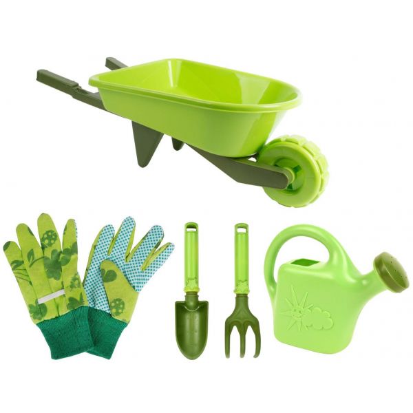 Kit petit jardinier accessoires pour enfant en plastique (gants + petits  outils + arrosoir + brouette)