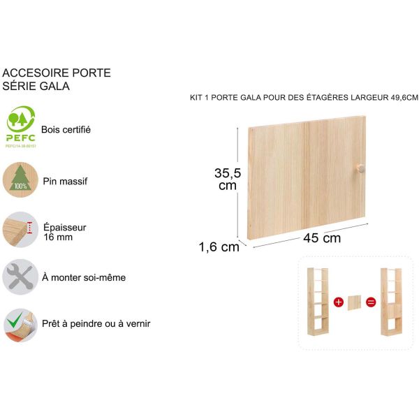 Kit de portes en pin massif pour étagères Gala - AST-0235