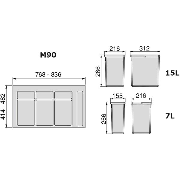 Kit de poubelles de cuisine avec base 2 bacs de 12 litres Recycle - EMU-0216