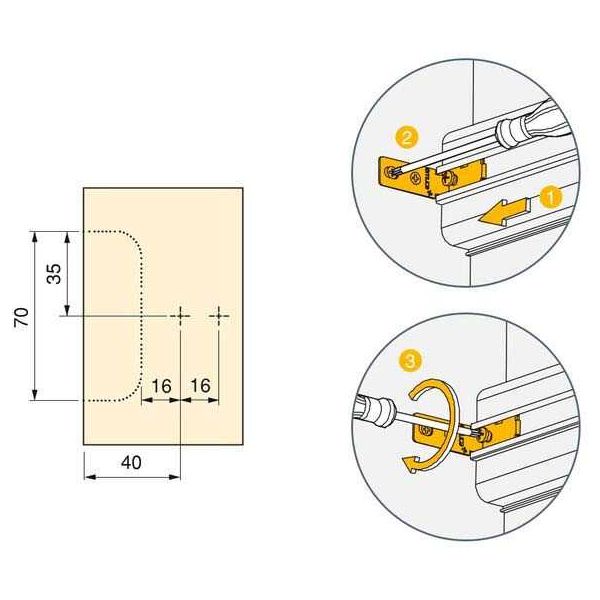Kit de 2 profils centraux pour meubles de cuisine Gola - EMU-0354