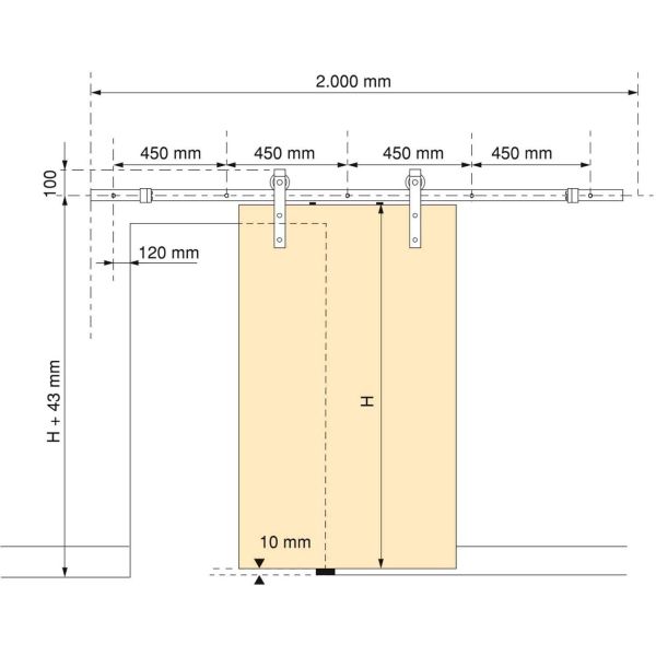 Kit de quincaillerie pour porte coulissante suspendue en bois Barn - EMU-0272