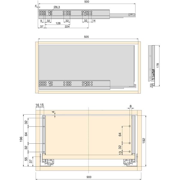 Kit tiroir anthracite pour cuisine et salle de bain Vertex - EMU-0237