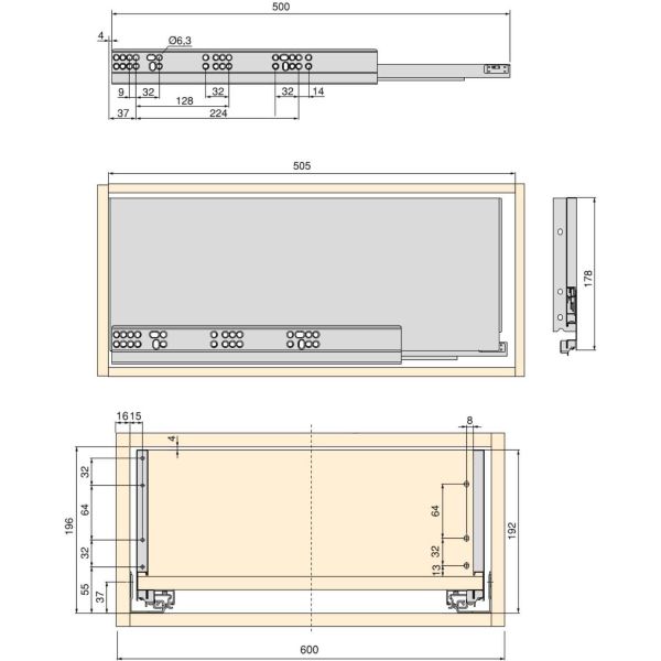 Kit tiroir blanc pour cuisine et salle de bain Vertex - EMU-0241