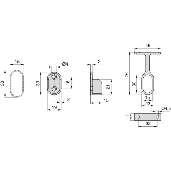 Kit tube de penderie 30 x 15 mm aluminium 115 cm - EMU-0314