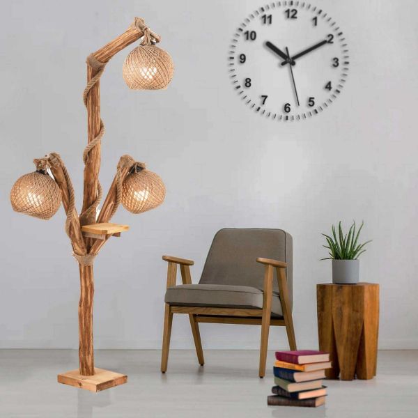 Lampadaire en bois et jute Triboretum - HANAH HOME