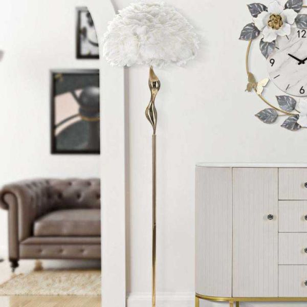 Lampadaire en métal abat-jour plumes Slim 50 x 165 cm - MAURO FERRETTI