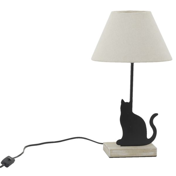 Lampe Chat en métal noir et bois