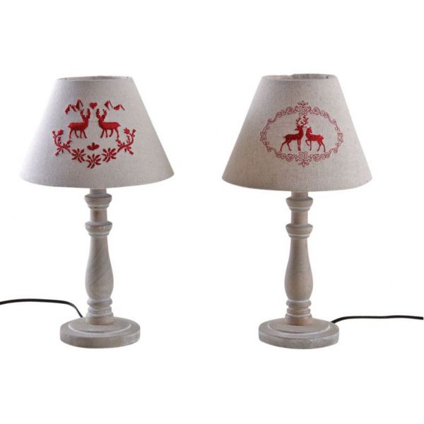 Lampe en bois et brodés de cerfs (Lot de 2)