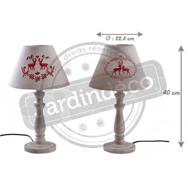 Lampe en bois et brodés de cerfs (Lot de 2) - AUBRY GASPARD