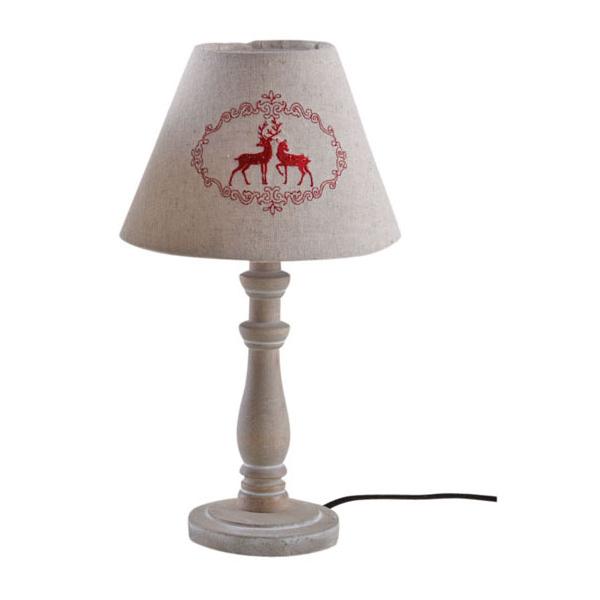 Lampe en bois et brodés de cerfs