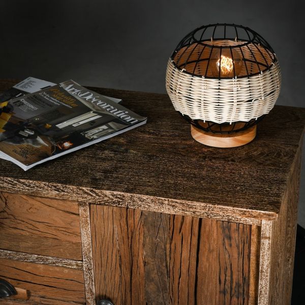 Lampe boule en rotin naturel et métal - AUBRY GASPARD