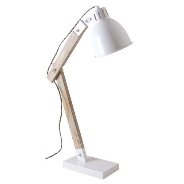 Lampe de bureau en métal blanc et bois