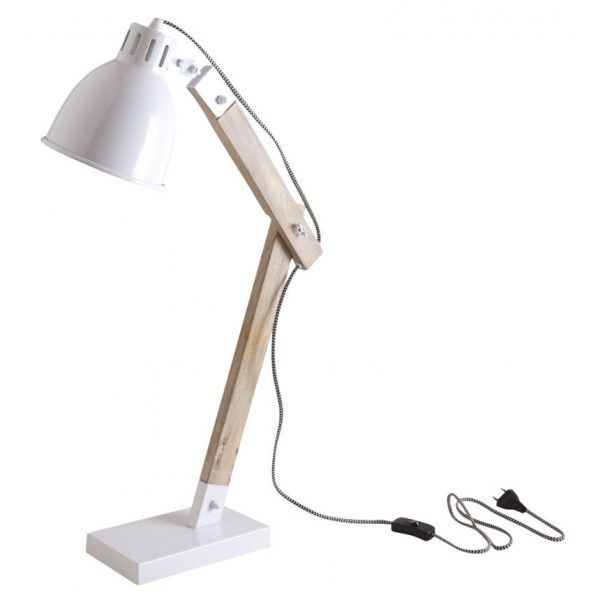 Lampe de bureau en métal blanc et bois - AUBRY GASPARD