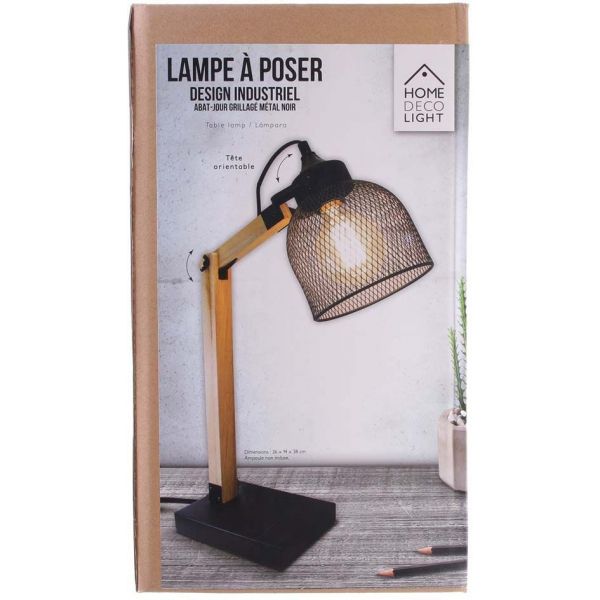 Lampe de bureau style industriel métal et bois - 6