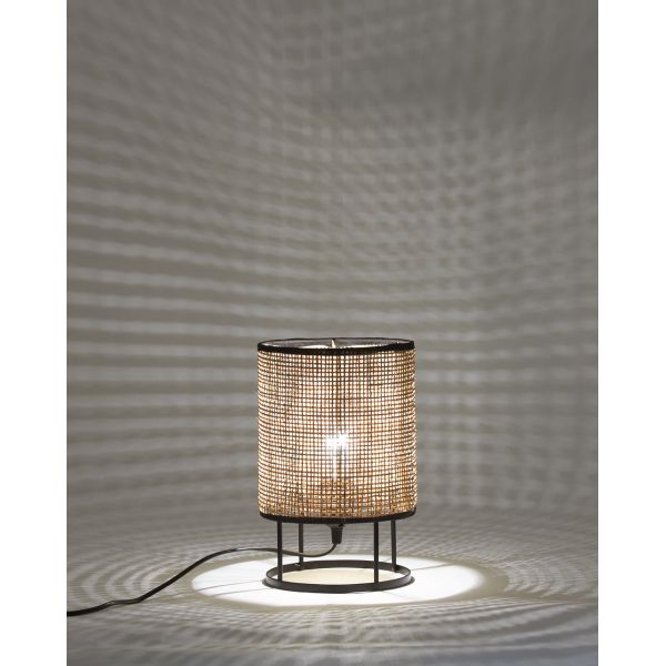 Lampe de chevet ronde en métal et cannage - AUB-4883