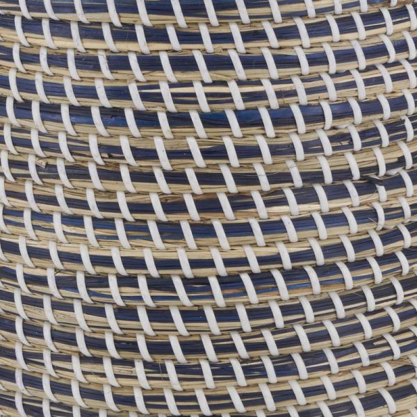 Pied de lampe en jonc naturel et bleu - AUB-6087