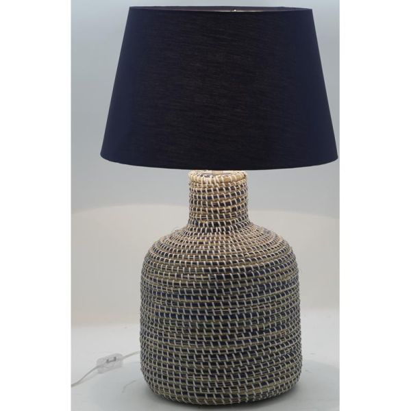 Pied de lampe en jonc naturel et bleu - AUBRY GASPARD