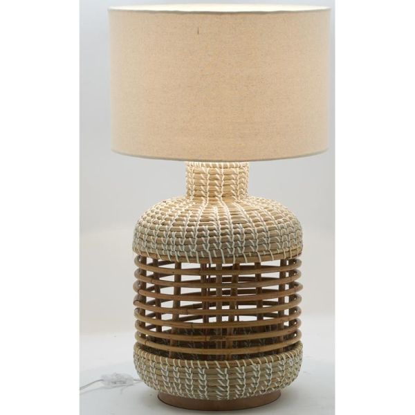 Lampe à pied en jonc et rotin naturel et blanc - AUBRY GASPARD