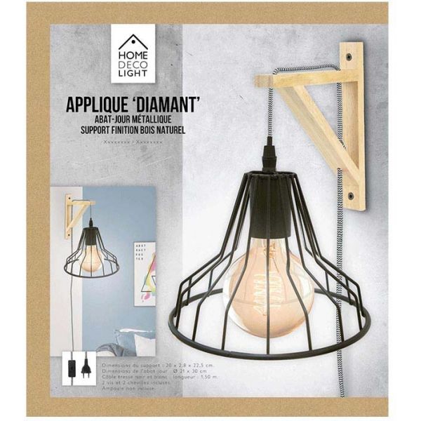 Lampe murale diamant métal et bois - CMP-1783