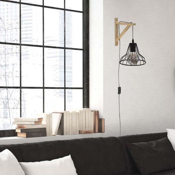 Lampe murale diamant métal et bois - 5