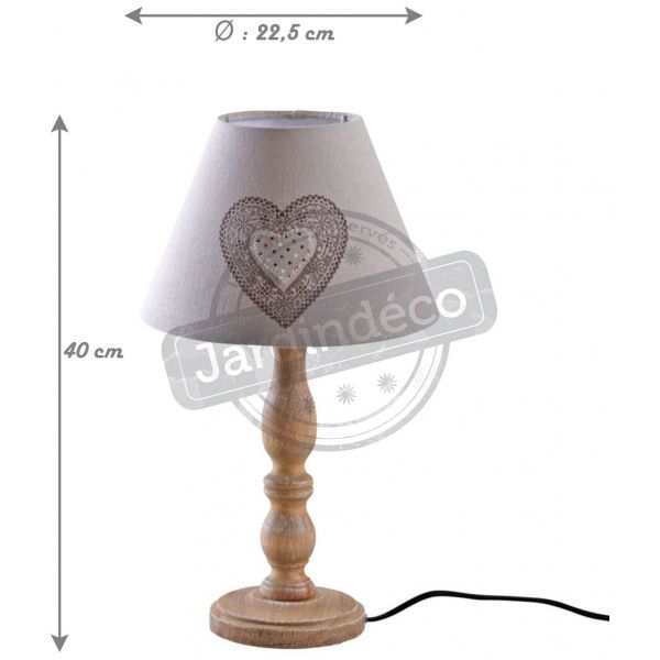 Lampe à poser en bois et coton imprimé coeur - AUBRY GASPARD