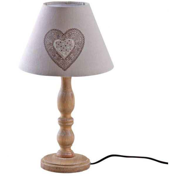 Lampe à poser en bois et coton imprimé coeur