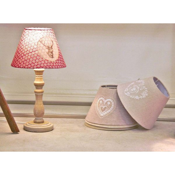 Lampe à poser en bois et coton rouge - 5