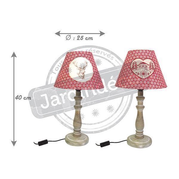 Lampe à poser en bois et coton rouge (Lot de 2) - AUBRY GASPARD