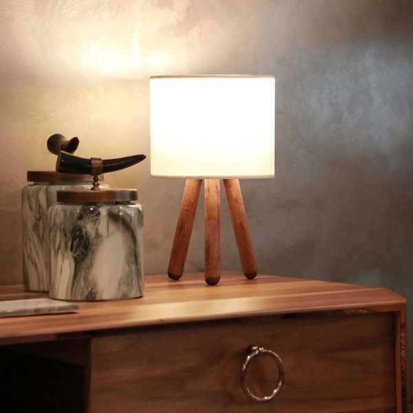 Lampe à poser en  bois et tissu Carla - HANAH HOME