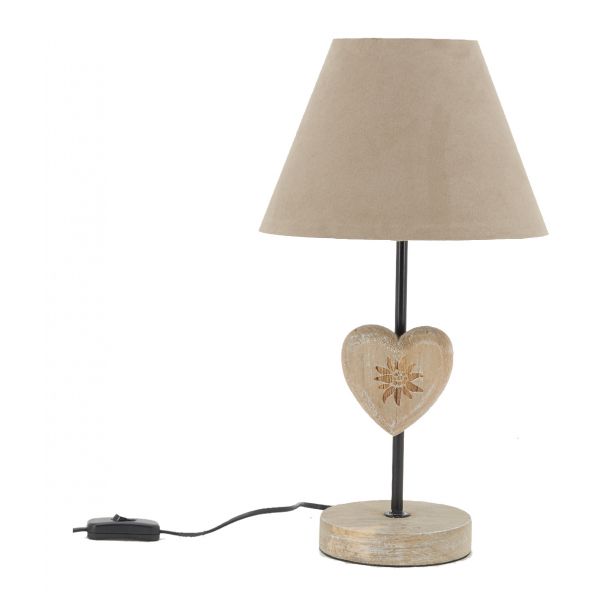 Lampe à poser en métal et bois Coeur