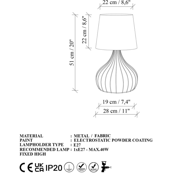 Lampe à poser en métal et tissu Telıs - ASI-2128