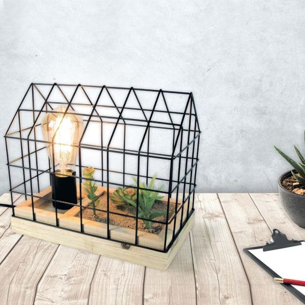 Lampe à poser avec plante artificielle en cage - 29,90