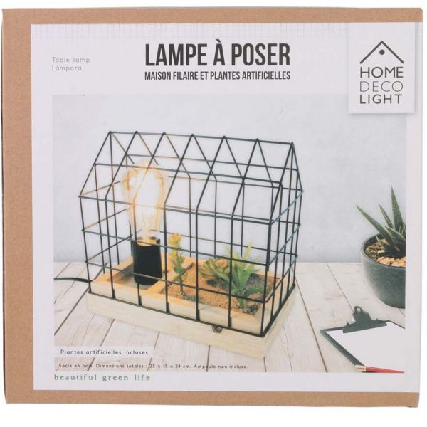 Lampe à poser avec plante artificielle en cage - THE HOME DECO FACTORY