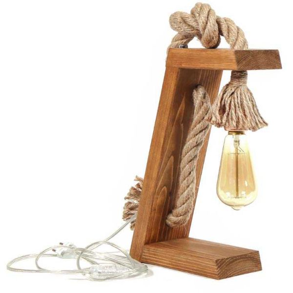 Lampe à poser en sapin et jute Kitt