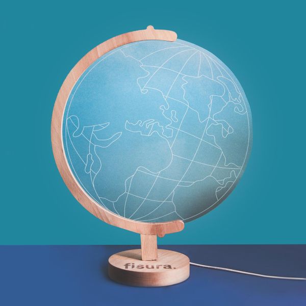 Lampe à poser support bois et plaque plexi led World - FISURA