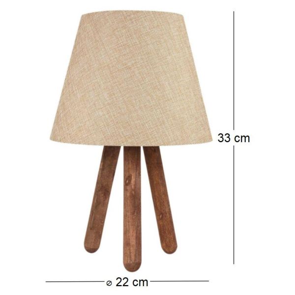 Lampe à poser trepieds bois et tissu Carla - 11,15