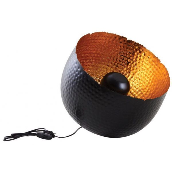 Lampe ronde à poser en métal noir avec intérieur doré